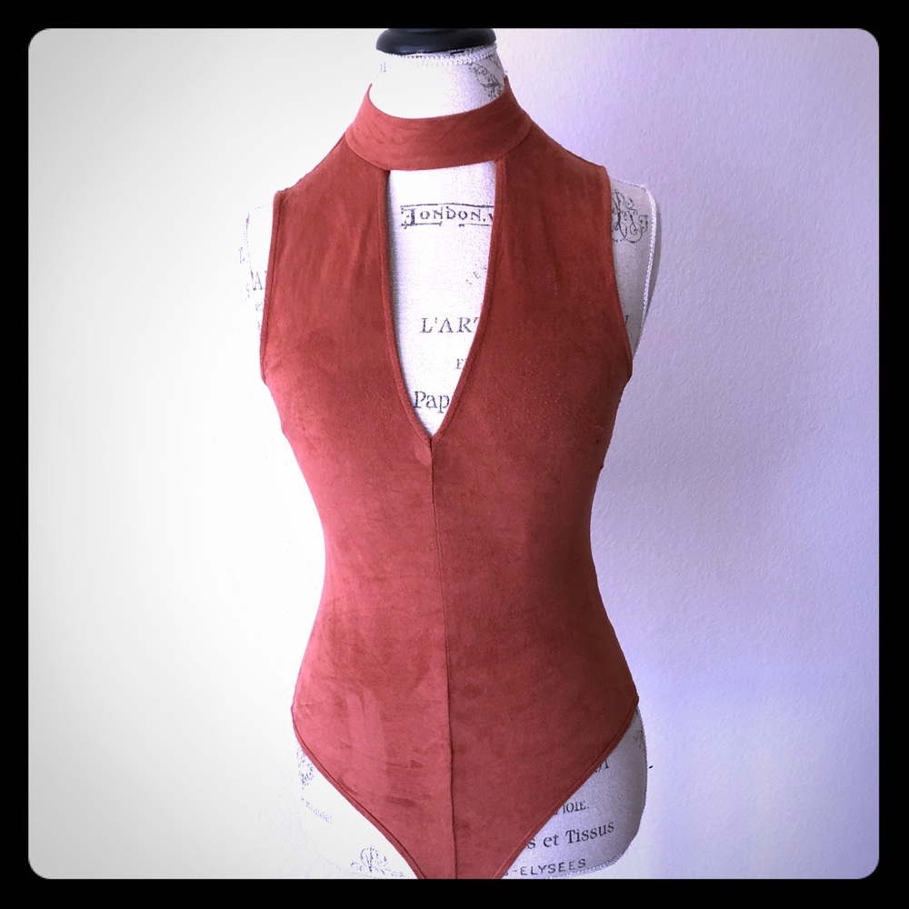 Faux Suede Mock Neck Bodysuit